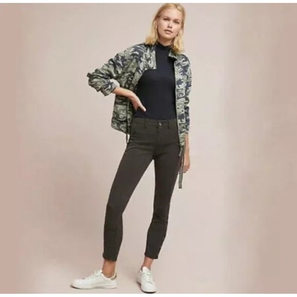 Anthropologie Cropped Pants Button‎ Accent Casual Trousers Black Size 26 - Picture 2 of 13